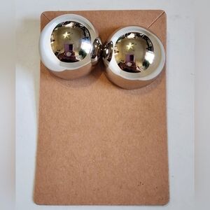 Oversized Spherical Dome Shape Silvertone Smooth Stud Statement Earrings